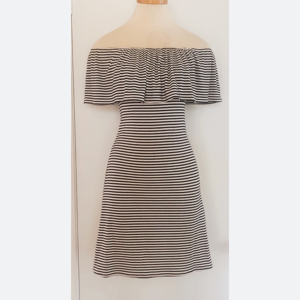 Off shoulder, striped dress.